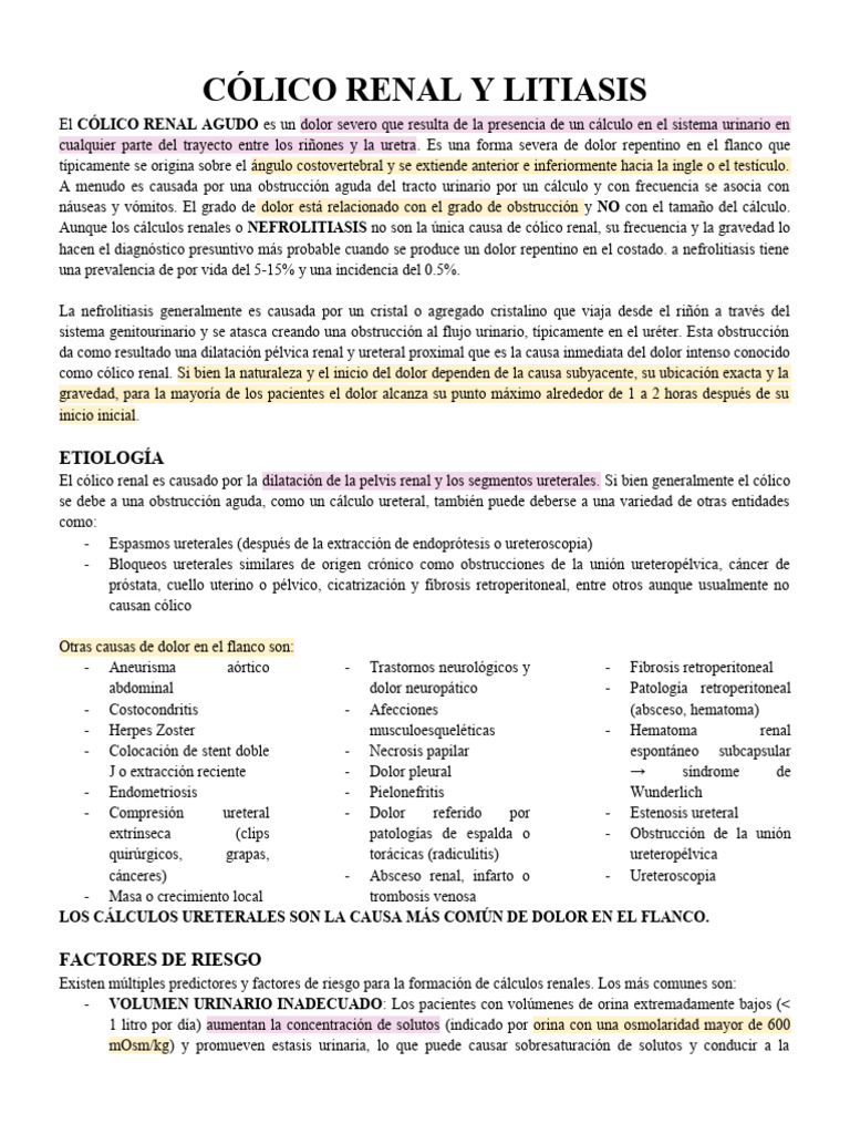Cólico Renal y Litiasis: Causas y Síntomas | PDF | Causas de la muerte ...