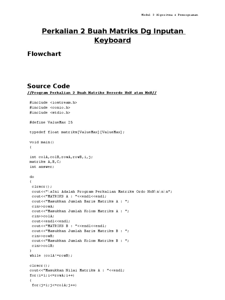 Program Perkalian Matriks Berordo NXN | PDF | Computers