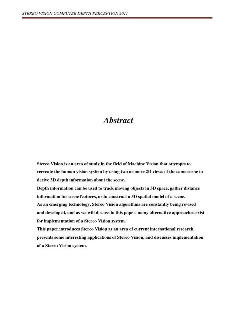 Stereo Vision Computer Depth Perception 2011: MEA Engg. College Pmna ...