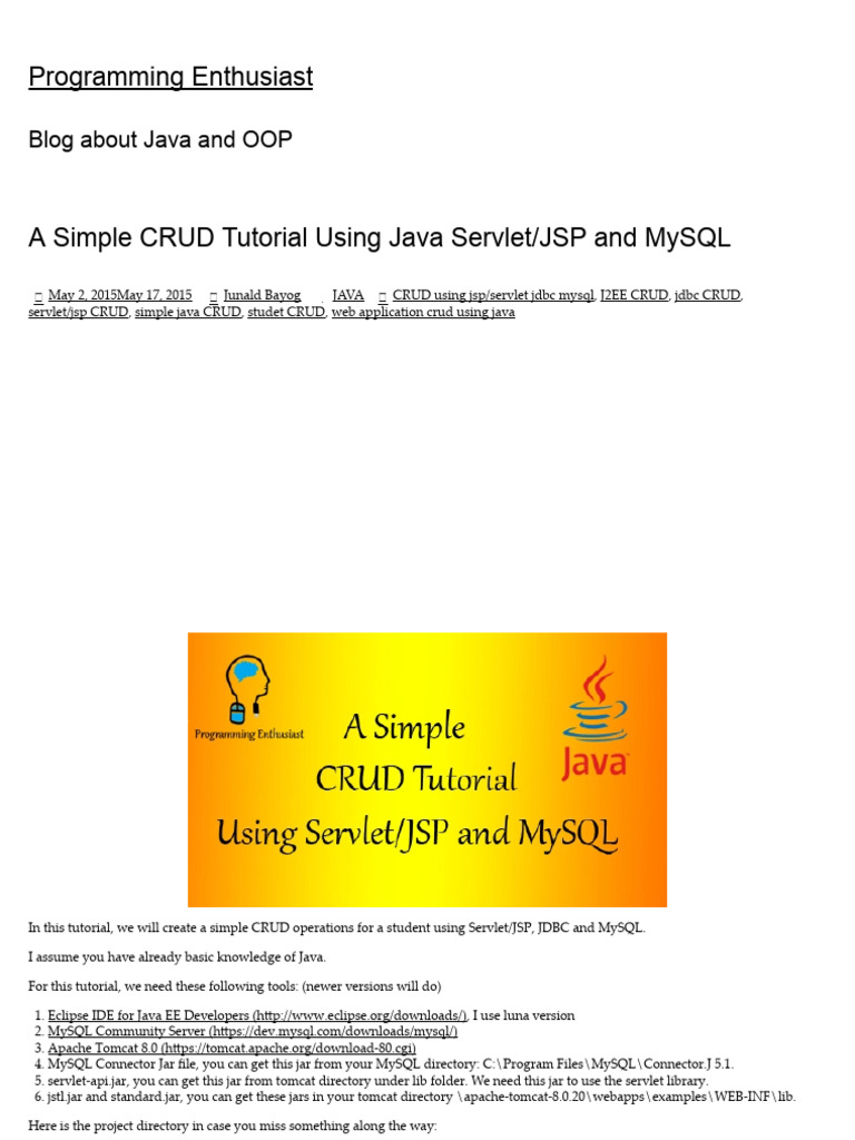 A Simple CRUD Tutorial Using Java Servlet | PDF