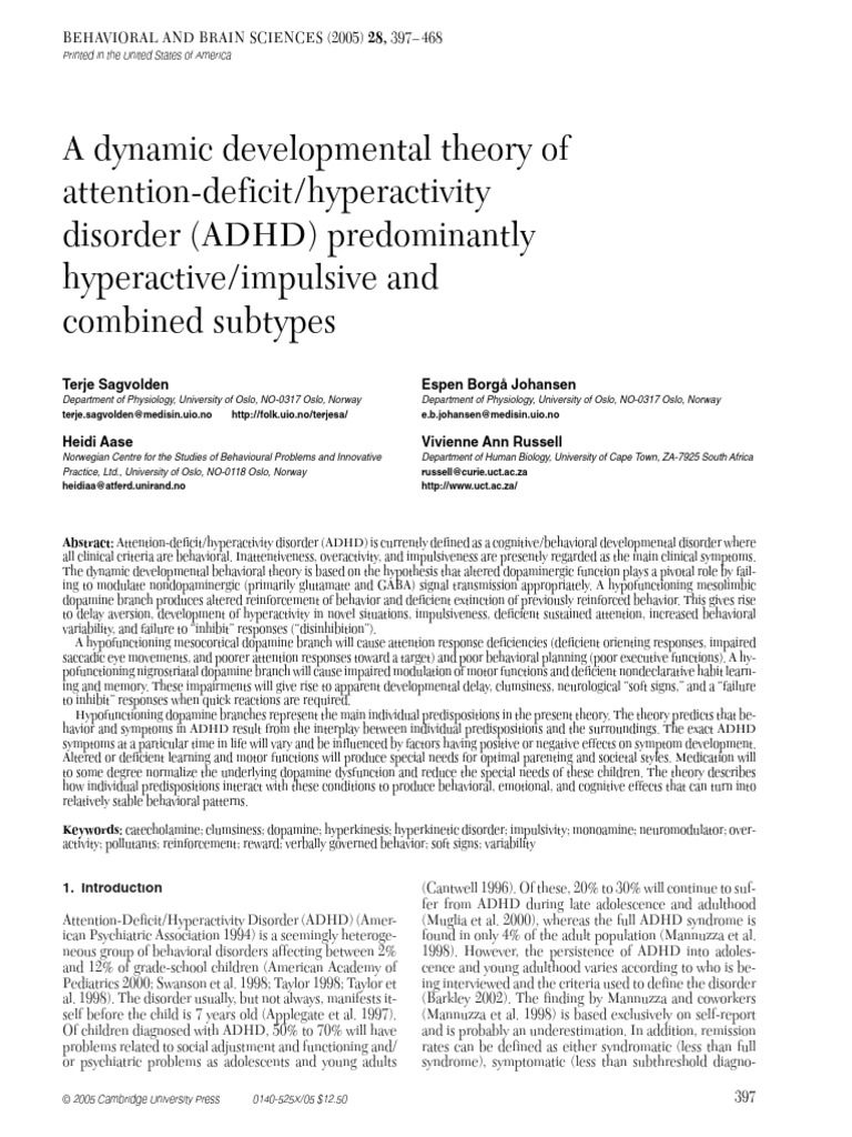 2005 a dynamic developmental theory of adhd hi and c subtypes