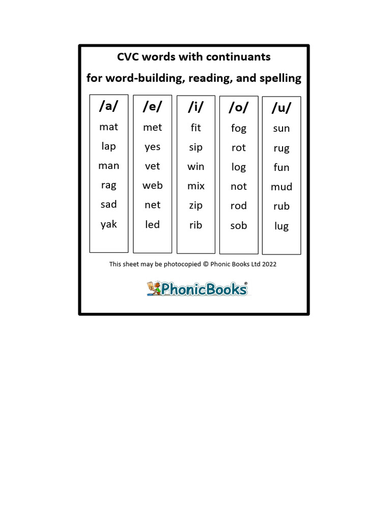 CVC Words with Continuants Guide | PDF