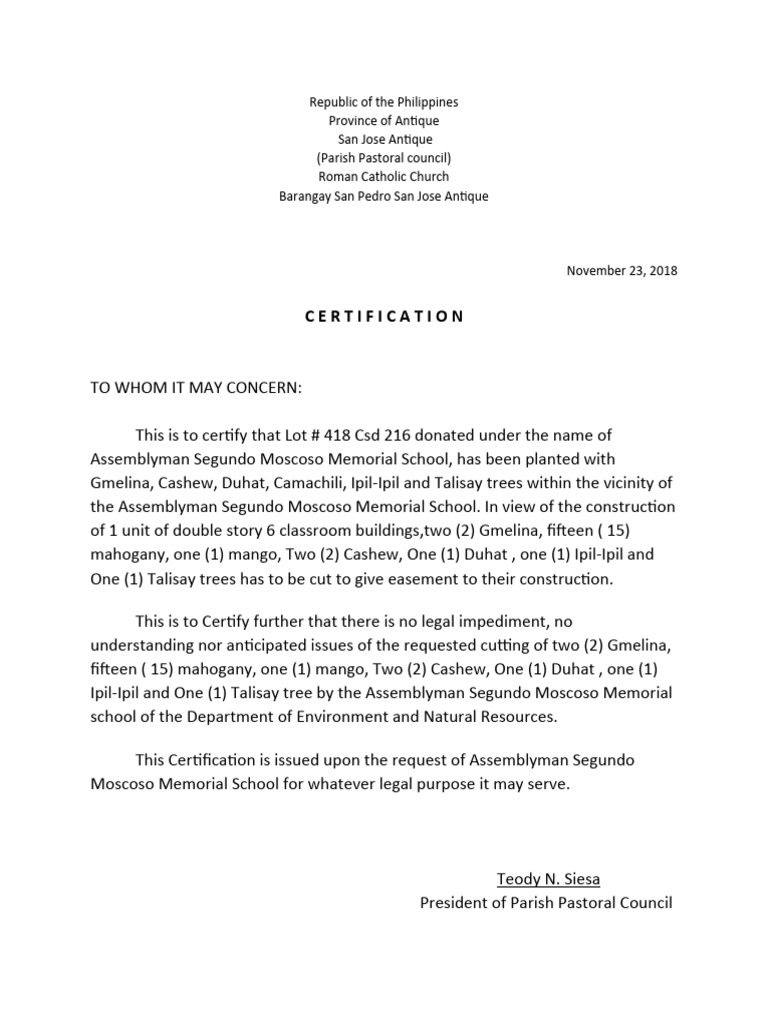 Certification of Cutting Trees PDF