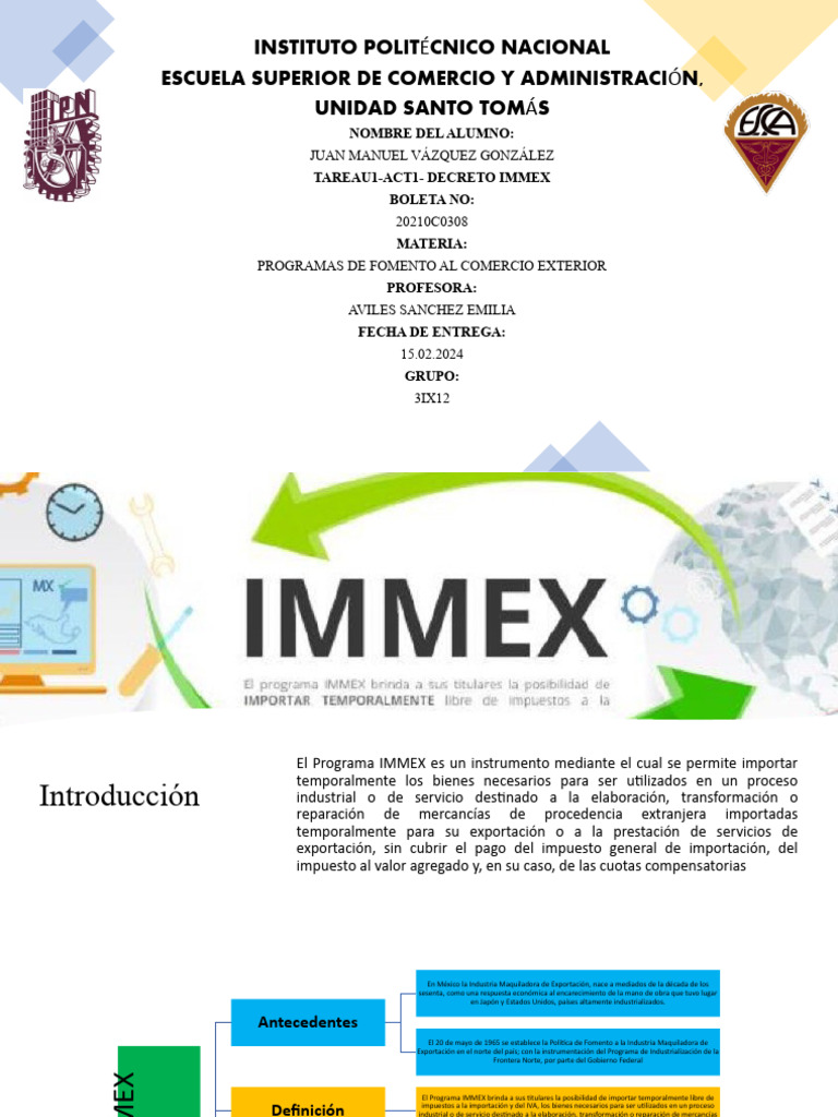 TareaU1 Act1 Decreto IMMEX | PDF | Exportaciones | México