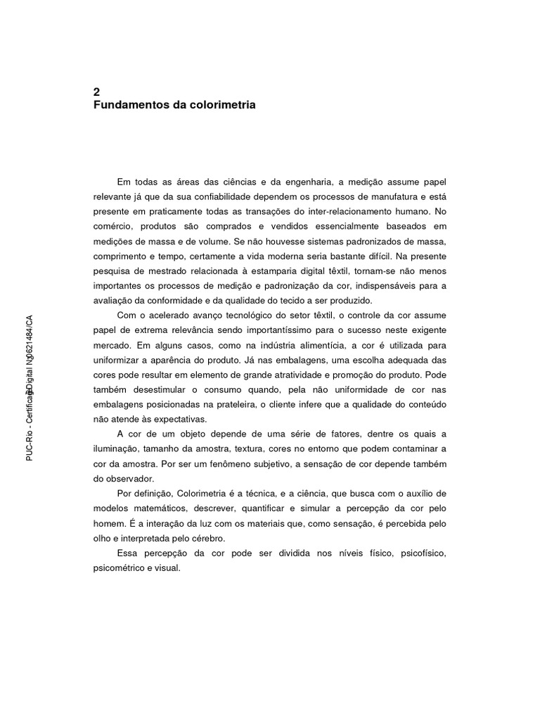 Fundamentos da Colorimetria Têxtil | PDF | Cor | Luz