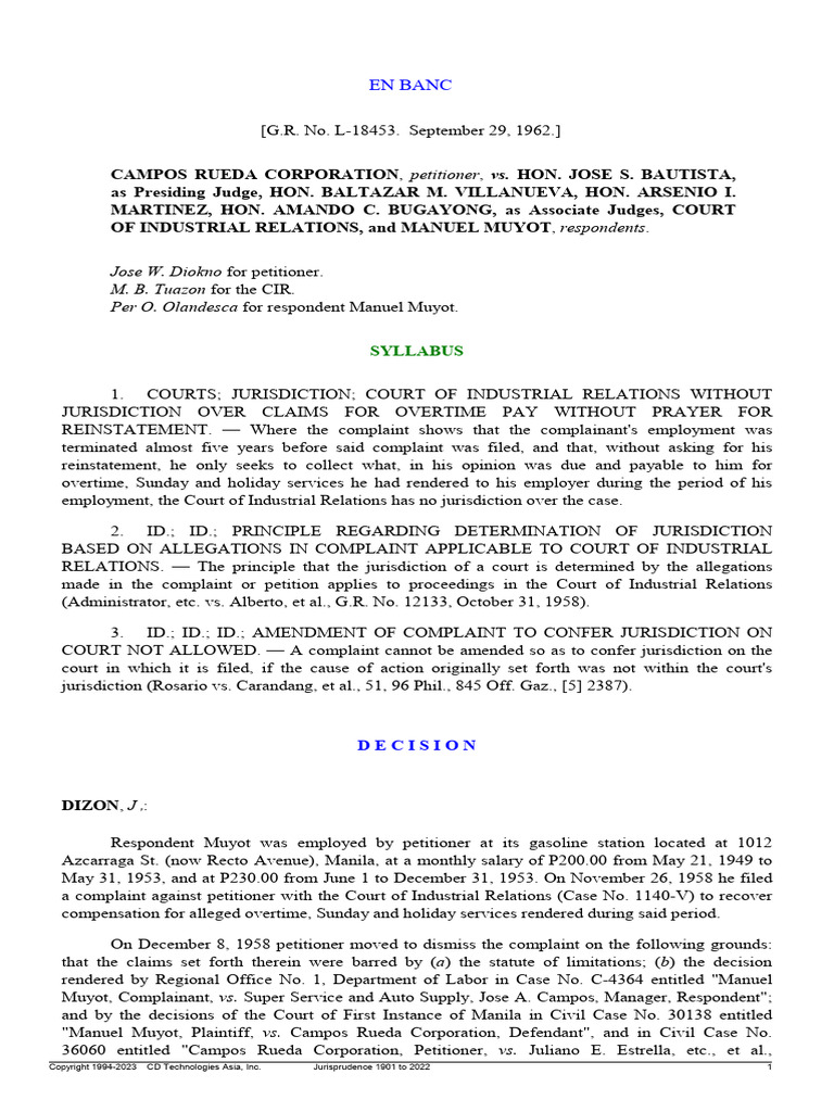 Campos Rueda Corp. vs. Muyot Case Review | PDF | Complaint | Lawsuit