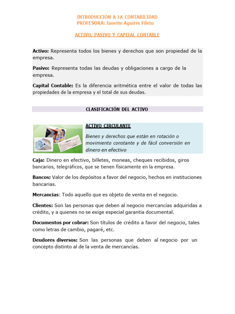 Activo, Pasivo, Capital (Material de Apoyo) | PDF | Contabilidad | Bancos