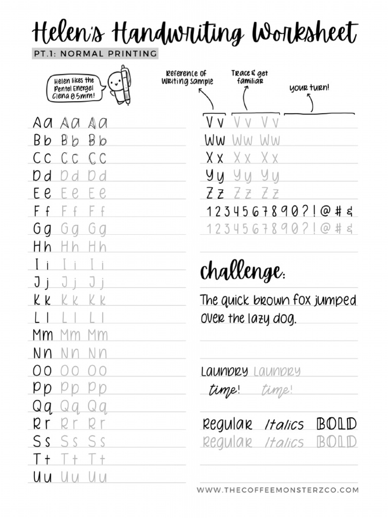 Helen's Handwriting Worksheet 1 PDF