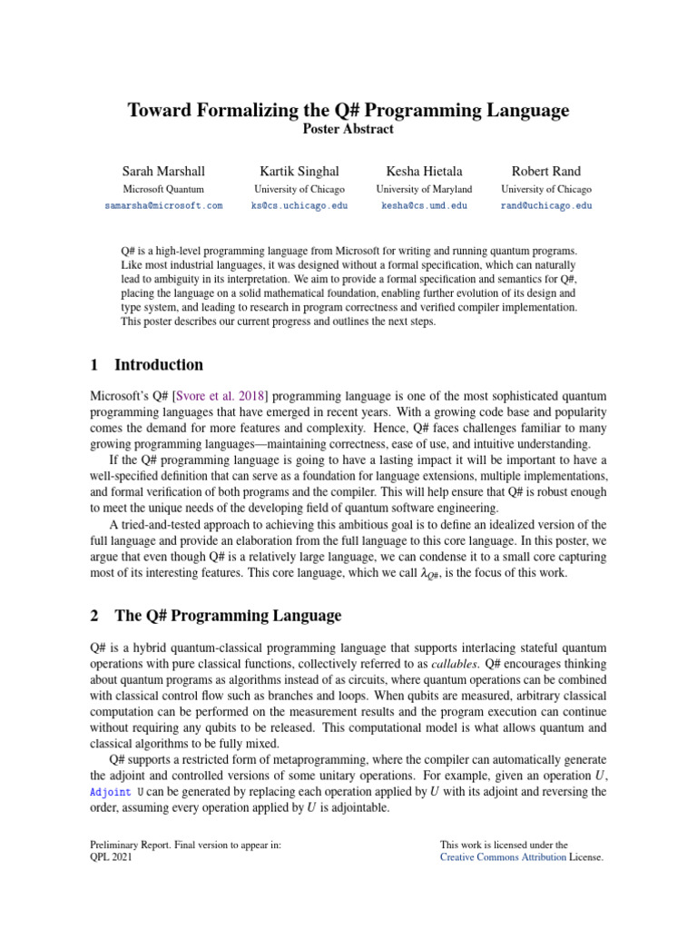 Toward Formalizing The Q# Programming Language (Marshall) | PDF ...