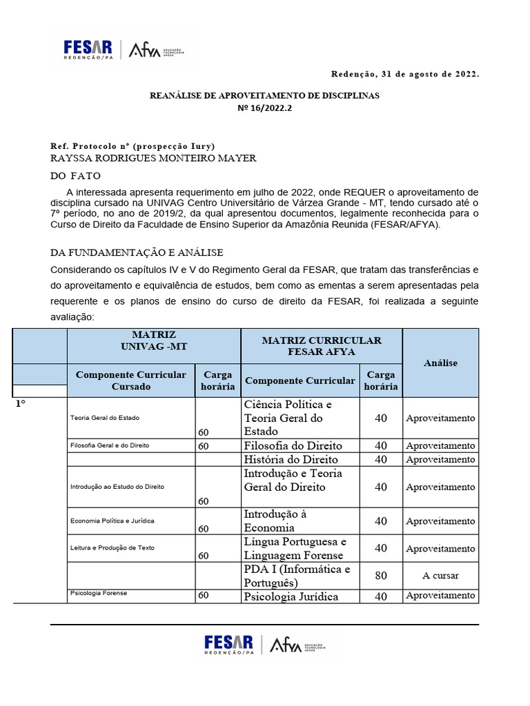 Aproveitamento de Disciplinas de Rayssa Rodrigues | PDF | Direito Penal ...