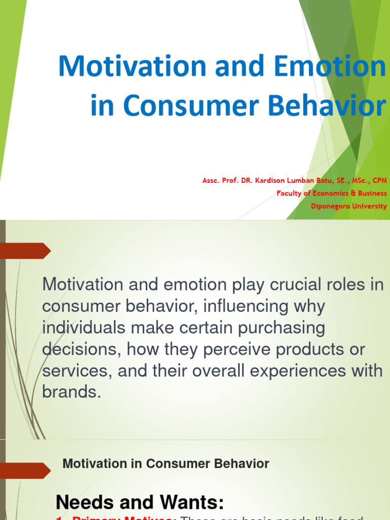 Chapter 9 Motivation and Emotion in Consumer Behavior | PDF ...