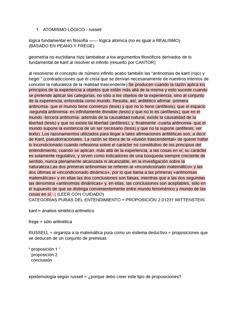 ATOMISMO LÓGICO Russell PDF Immanuel Kant Lógica
