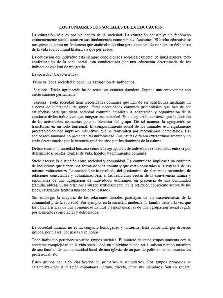 Fundamentos sociales de la educación | PDF | Sociedad | Estatus social