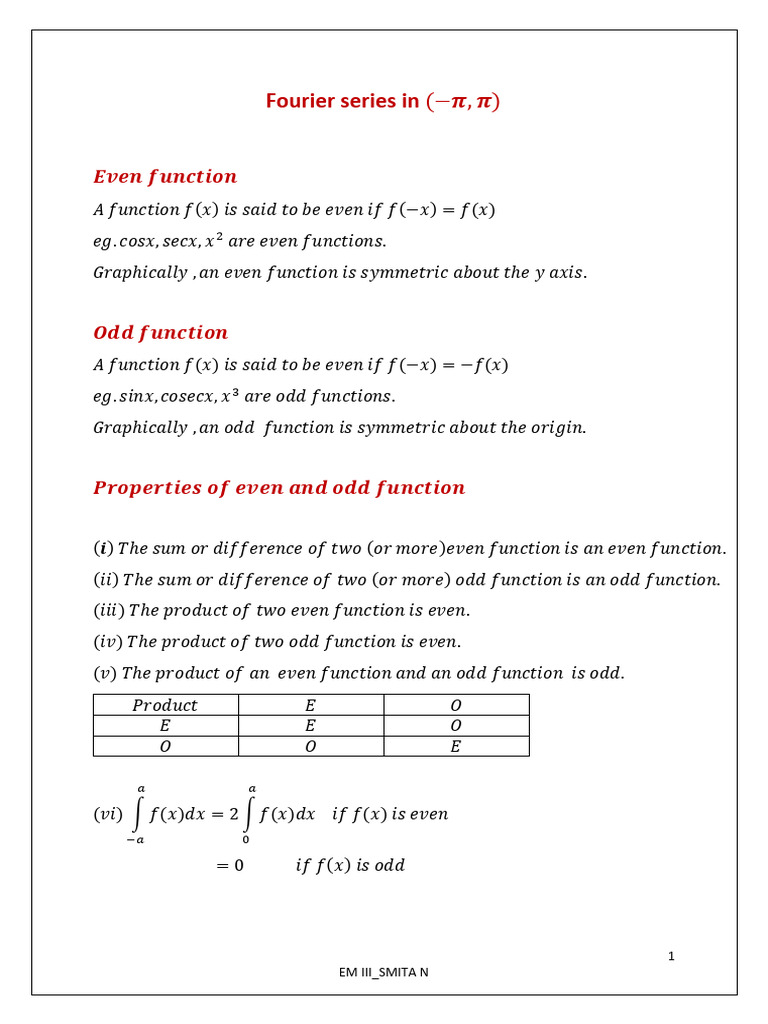 Fourier Series of Even and Odd Functions | PDF