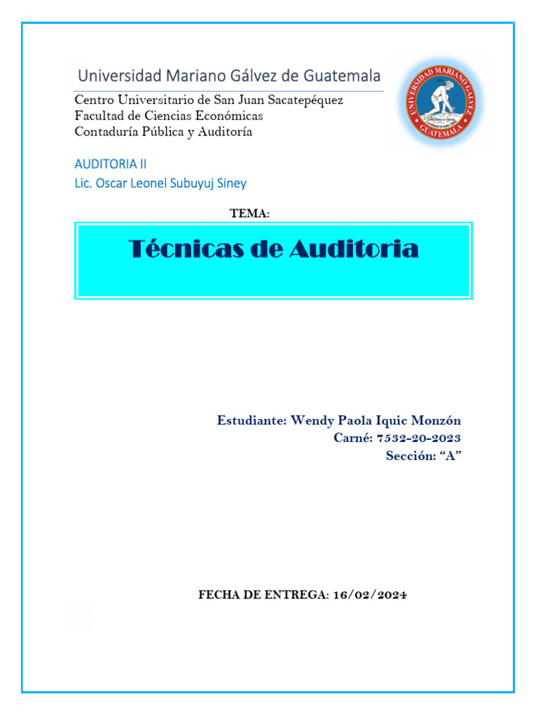 Tecnicas De Auditoria Pdf Auditoría Contabilidad