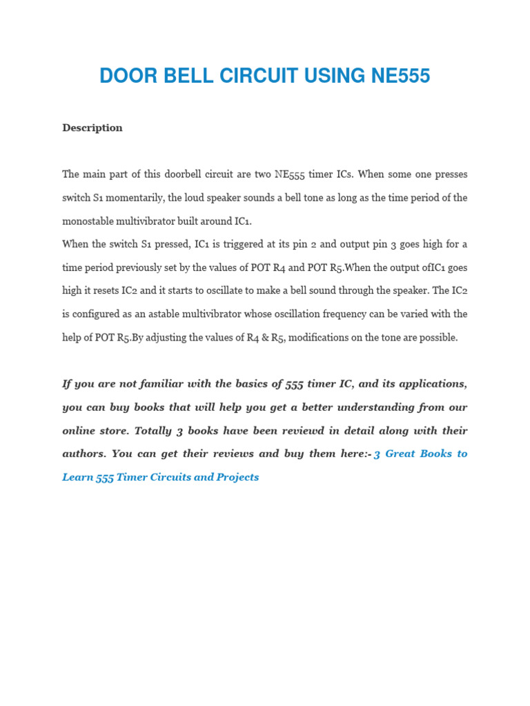 Door Bell Circuit Using Ne555 | PDF