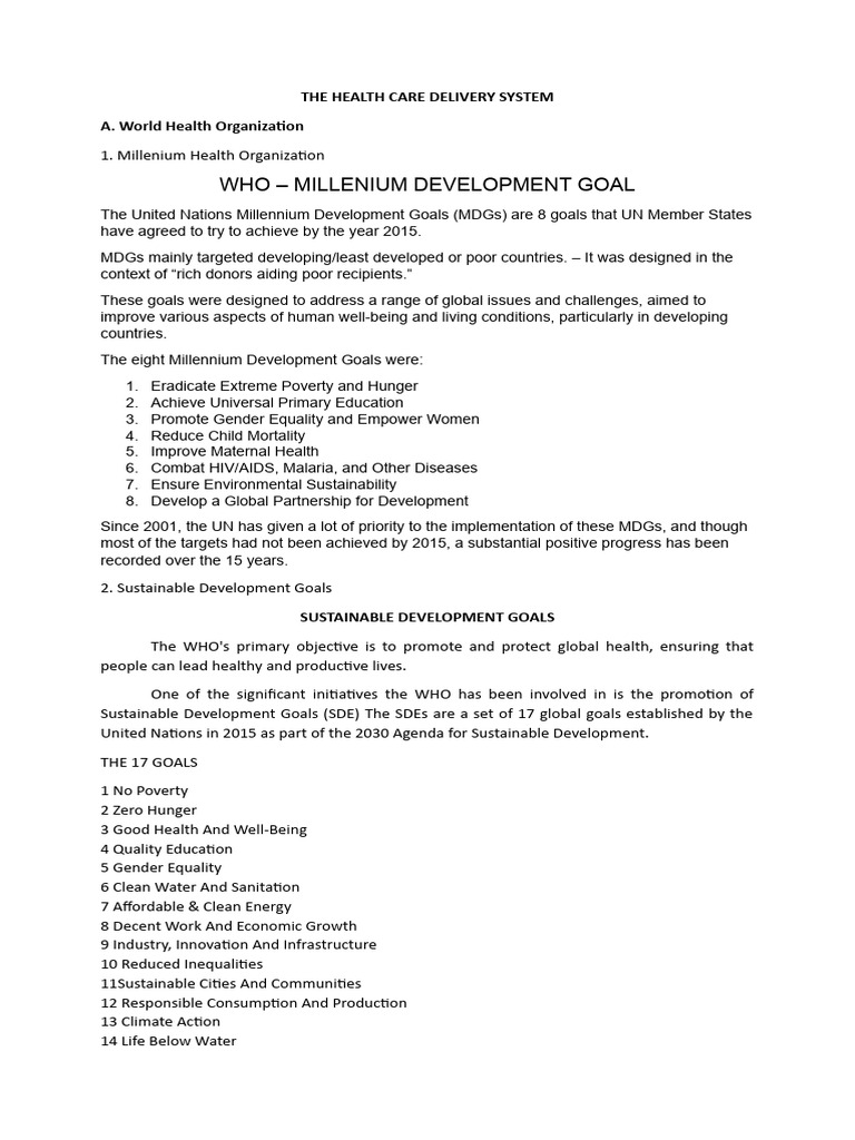 Health Care Delivery System Group Work | PDF | Millennium Development ...
