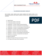 Sweden Admission Document Checklist