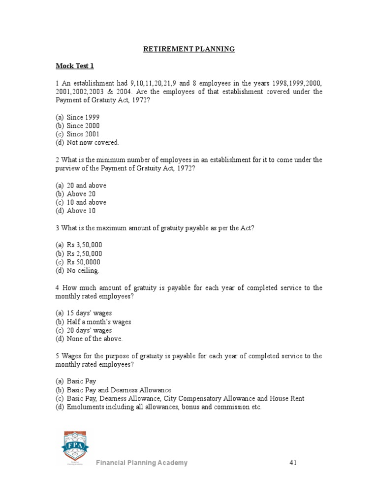 Retirement Planning Mock Test | PDF