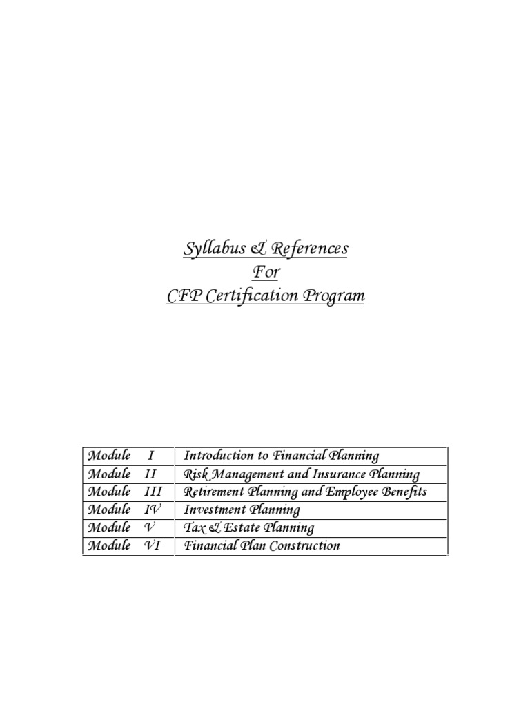 CFP Syllubus | PDF | Finance & Money Management