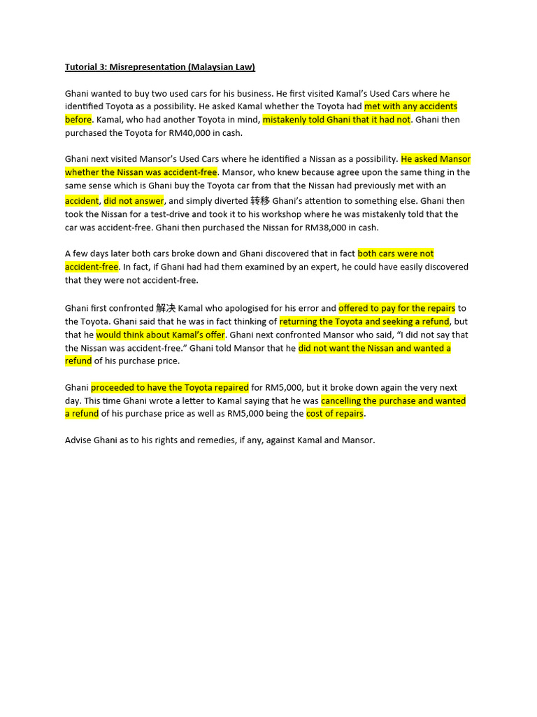 Misrepresentation in Malaysian Car Sales | PDF | Misrepresentation ...