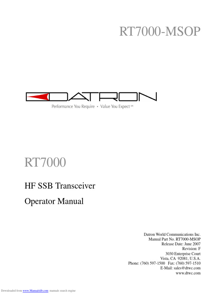 RT7000 HF SSB Transceiver Manual | PDF | License | Microphone