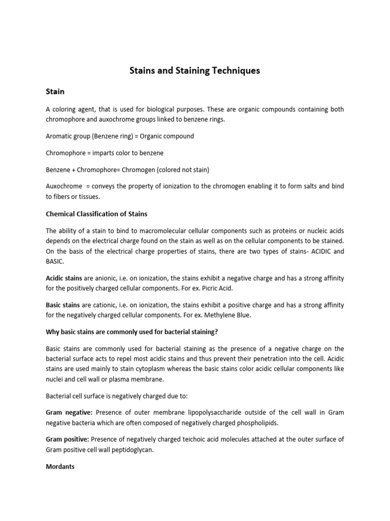 Stains and Staining Techniques Overview | PDF | Staining | Gram ...