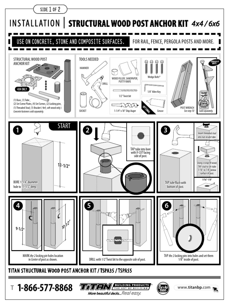 Titan STRUCTURAL WOOD POST ANCHOR TSPA44 TSPA66 Installation Print ...