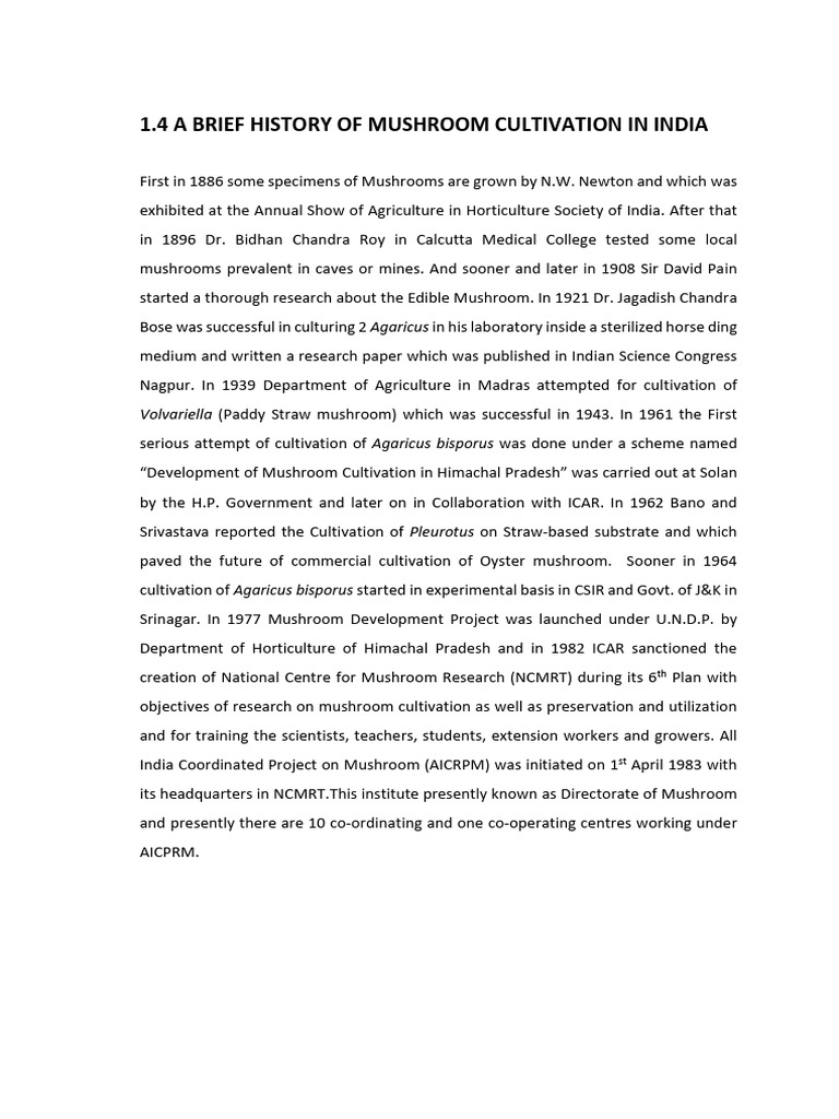 History of Mushroom Cultivation in India | PDF