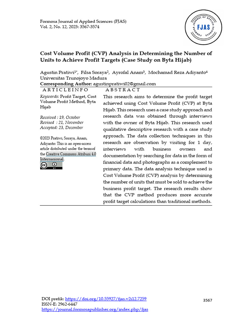 Cost Volume Profit CVP Analysis in Determining The | PDF | Methodology ...