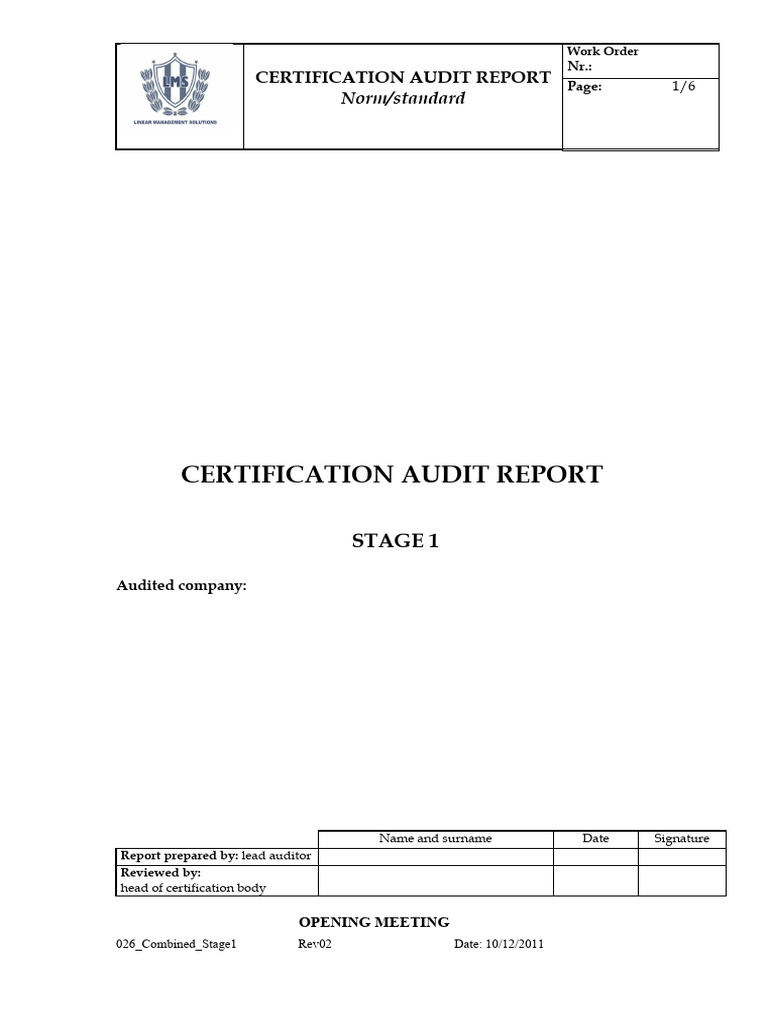 26 - Combined Stage 1 Audit Report - Rev 02 | PDF