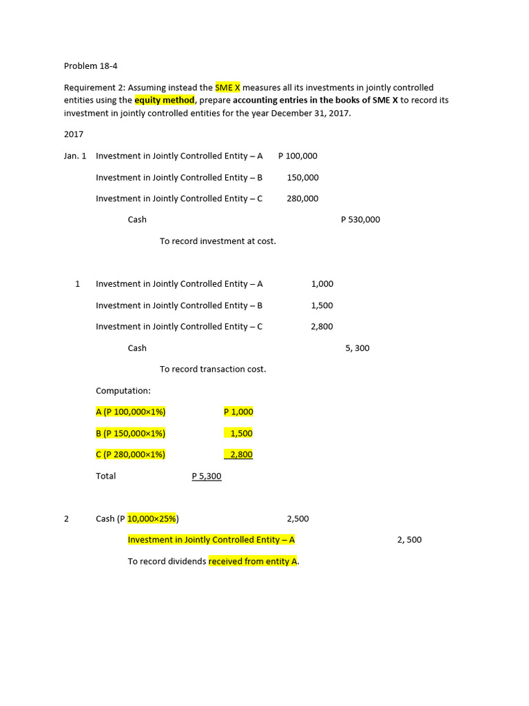 Problem 18 4 Required 2 Equity Method Sme X Pdf