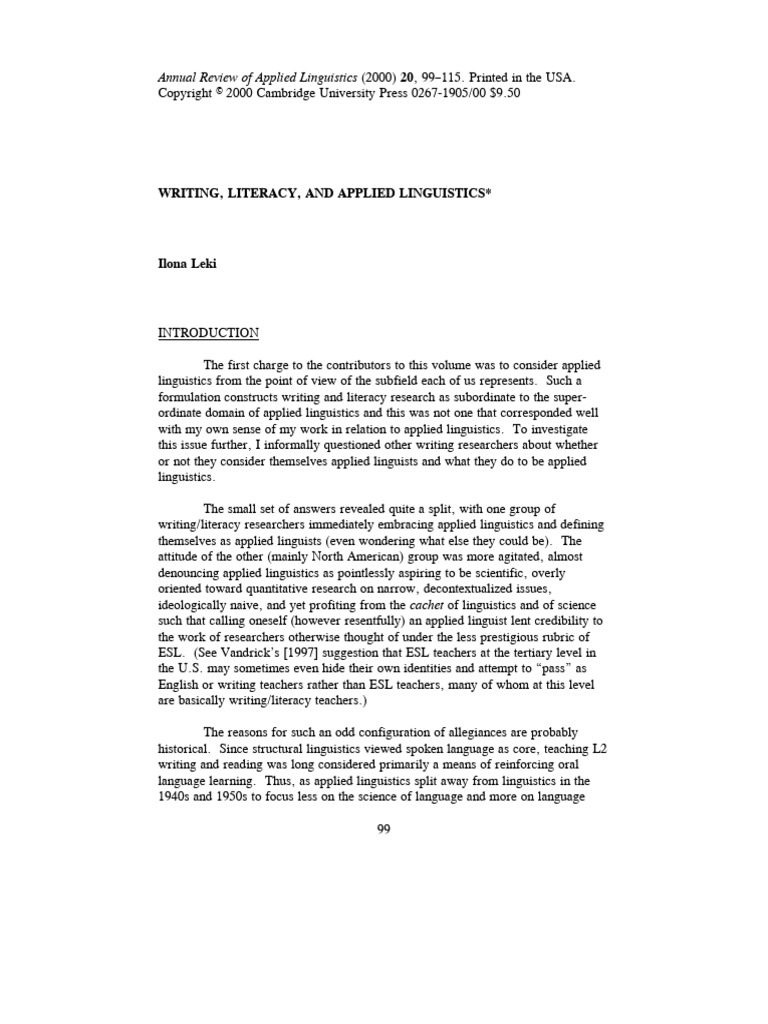 Writing literacy and applied linguistics annual review of applied
