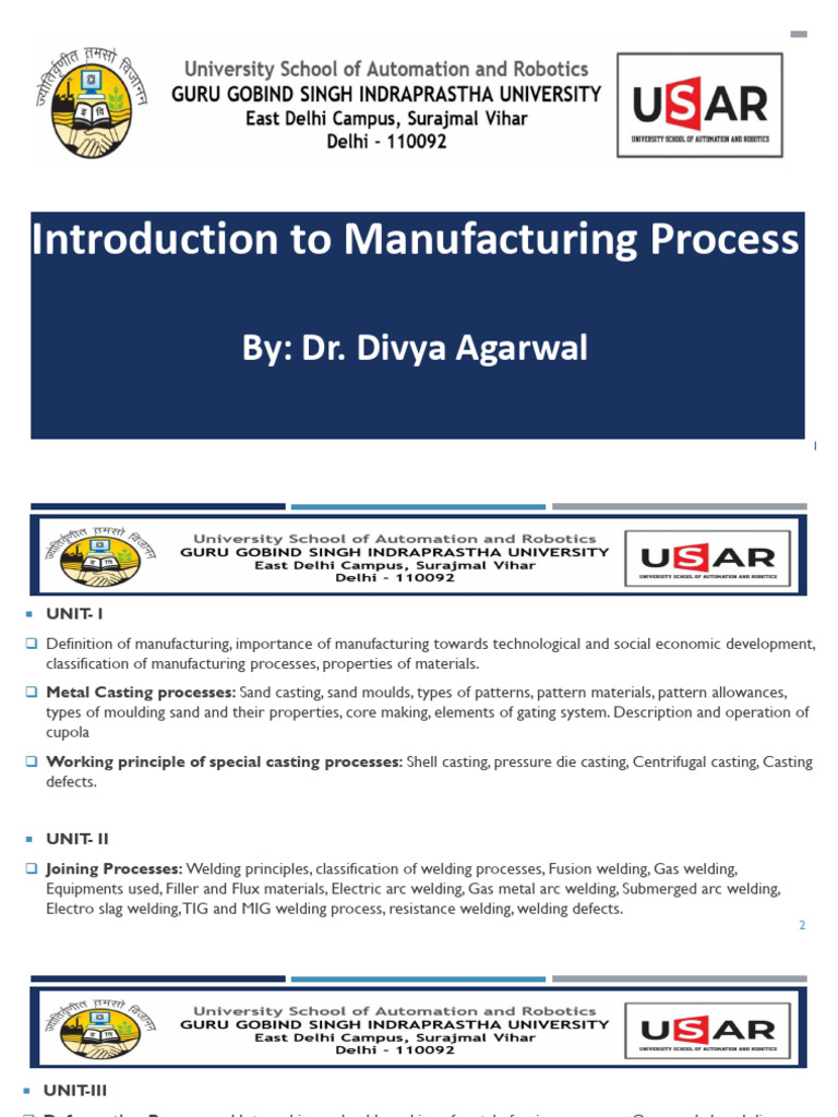 Unit 1 Metal Casting Processes PDF Construction Welding