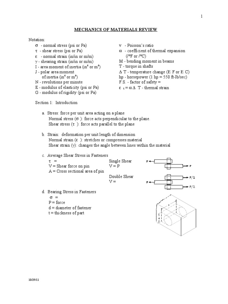 Mechanics of Materials Review | PDF | Bending | Beam (Structure)