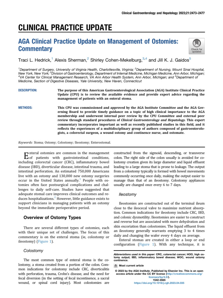 AGA Clinical Practice Update On Management of Ostomies | PDF