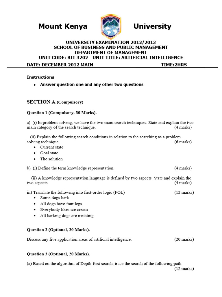 AI Examination Guide 2012/2013 | PDF | Artificial Intelligence ...