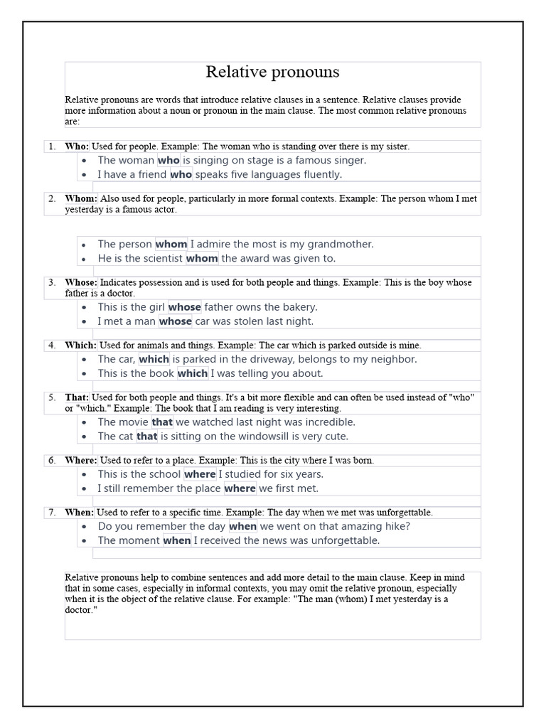 Relative Pronouns Test Pdf – Relative Clauses Exercises B1 Pdf – QTOY