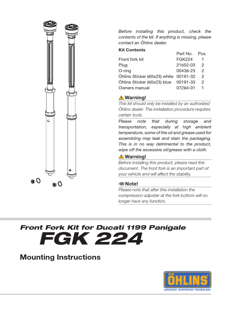 Ohlins DTC Einbauanleitung Oehlins Motorrad FGK 224 | PDF | Vehicle ...