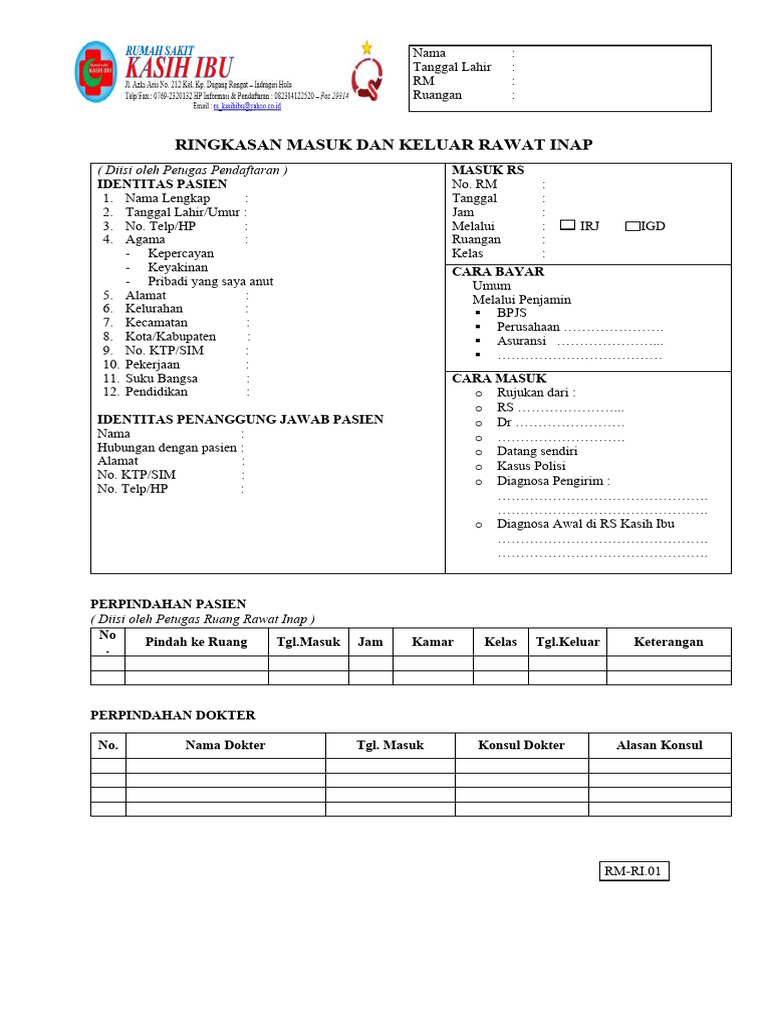 Formulir Rawat Inap Pasien | PDF