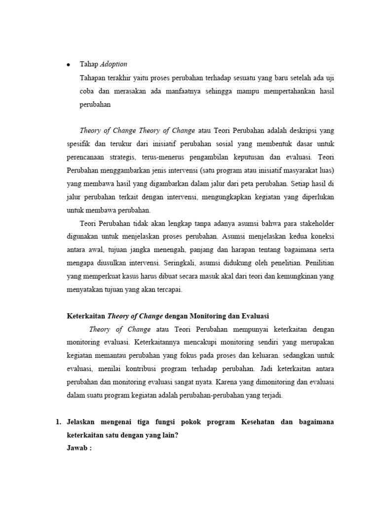 Theory of change theory of change atau teori perubahan adalah deskripsi