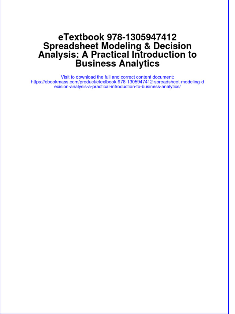Ebook PDF Etextbook 978 1305947412 Spreadsheet Modeling Decision ...