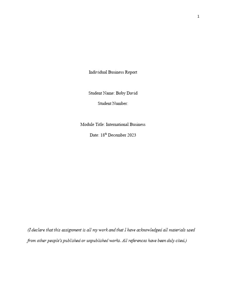 International Business - Individual Academic Report | PDF