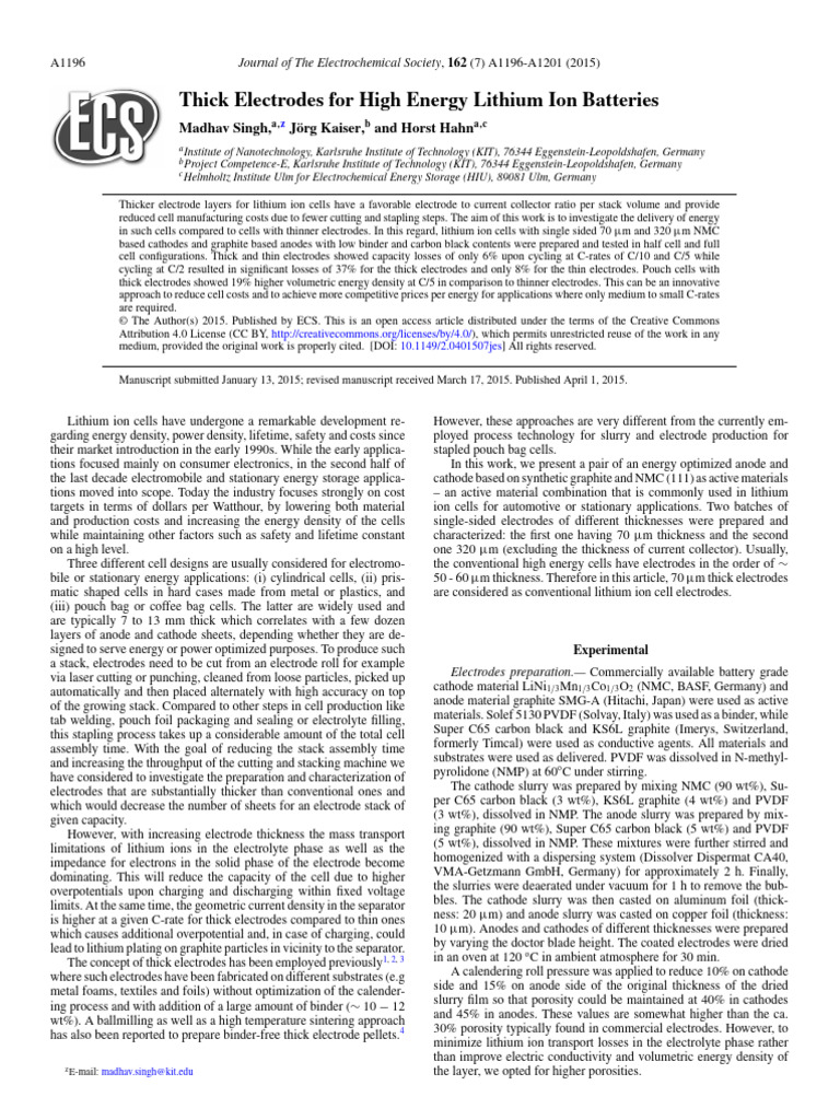 Thick Electrodes For High Energy Lithium Ion Batte | PDF | Lithium Ion ...
