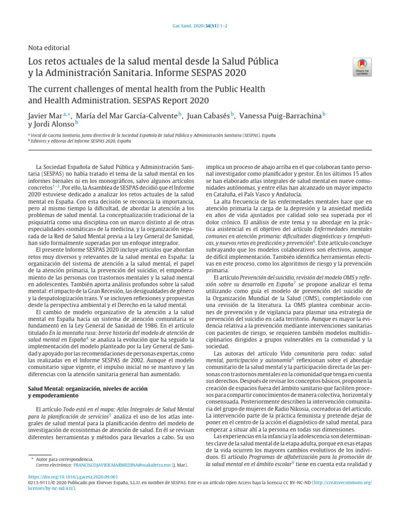 Retos de la Salud Mental en España | PDF | Salud mental | Trastorno mental