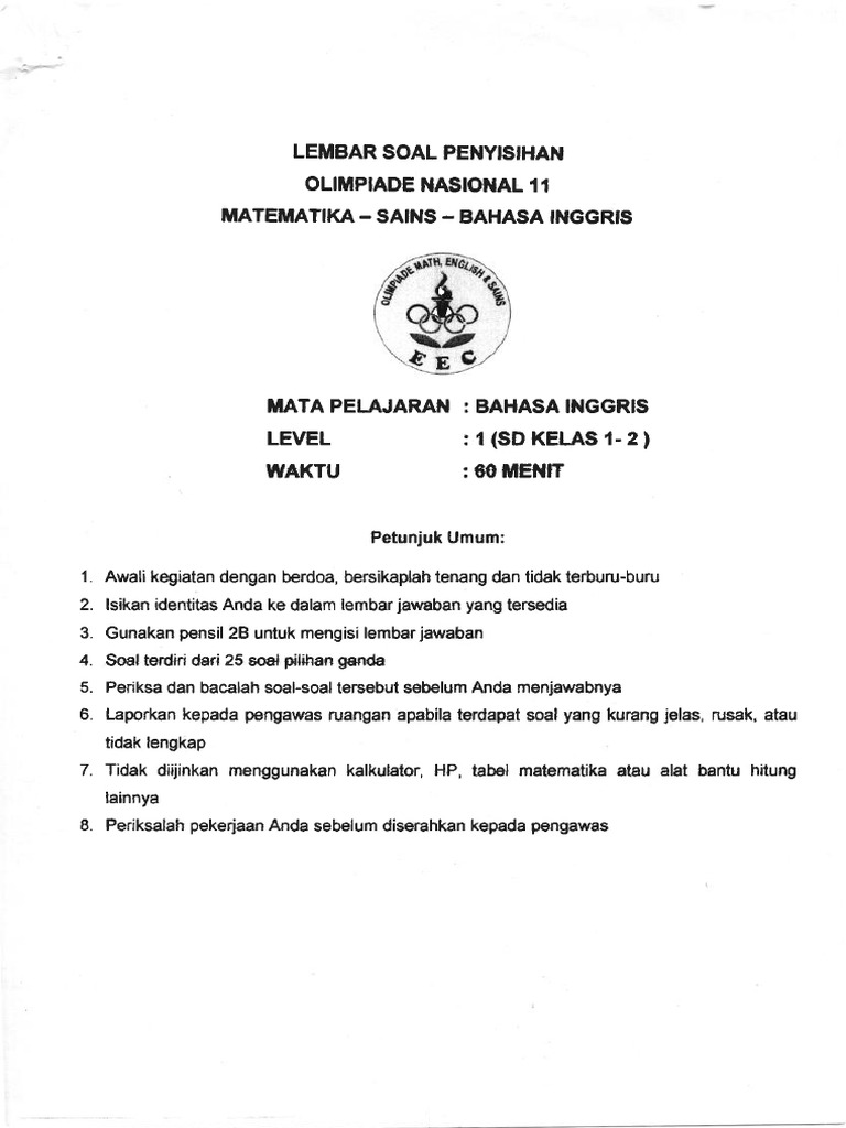 Soal penyisihan omnas 11 english level 1 4 pdf