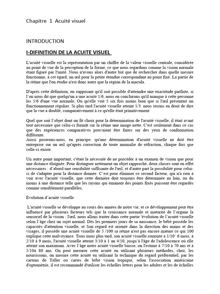 Définition et Évolution de l'Acuité Visuelle | PDF | Acuité visuelle ...