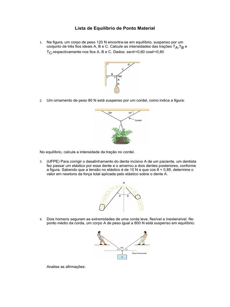 Exercícios de Equilíbrio de Ponto Material | PDF