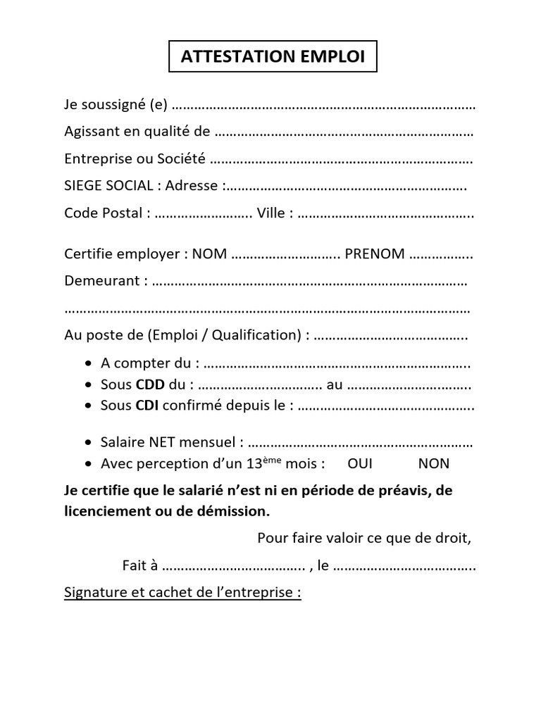 Attestation Emploi | PDF