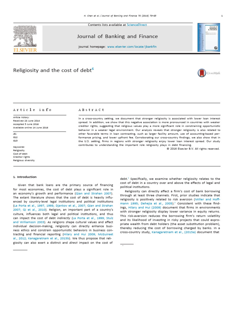 Religiosity's Impact on Debt Costs | PDF | Debt | Interest